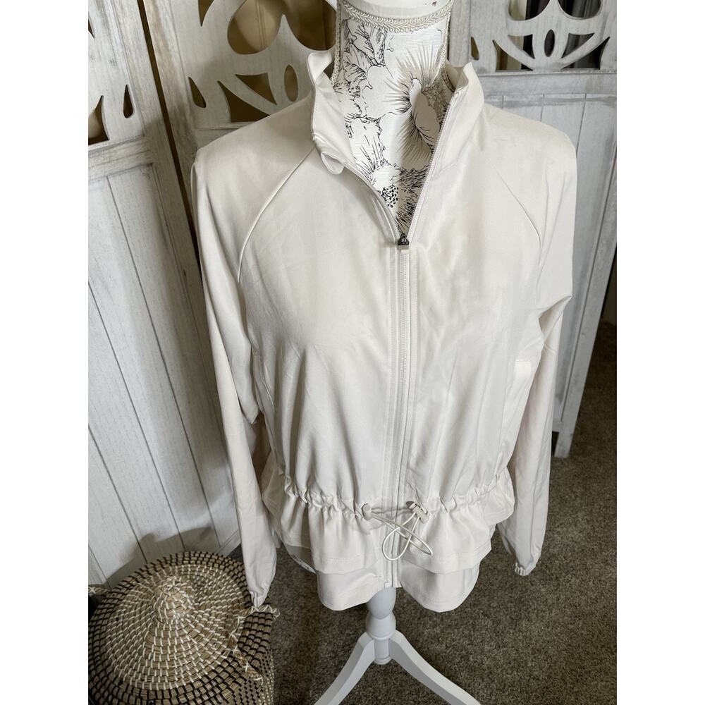 New! Ebb & Flow Beige Zip-Up Activewear Jacket Lightweight Size Medium